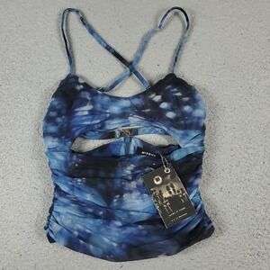 MISBHV Top Womens Size Small Blue Mesh Butterfly Cut Out Top